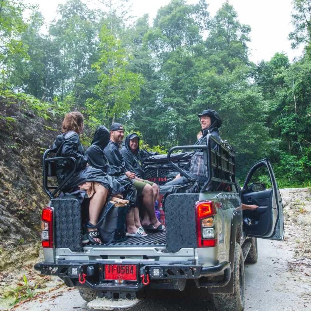 Khao Lak off-road safari — 4x4 jeep on a rainforest backroad in Phutajor